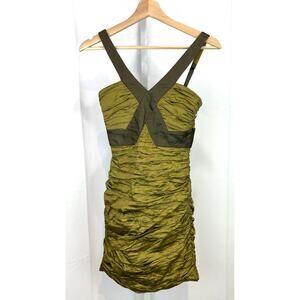 BCBG MaxAzria Simsom Sleeveless Mini Cocktail Dress Ruched Peridot Green Size 0